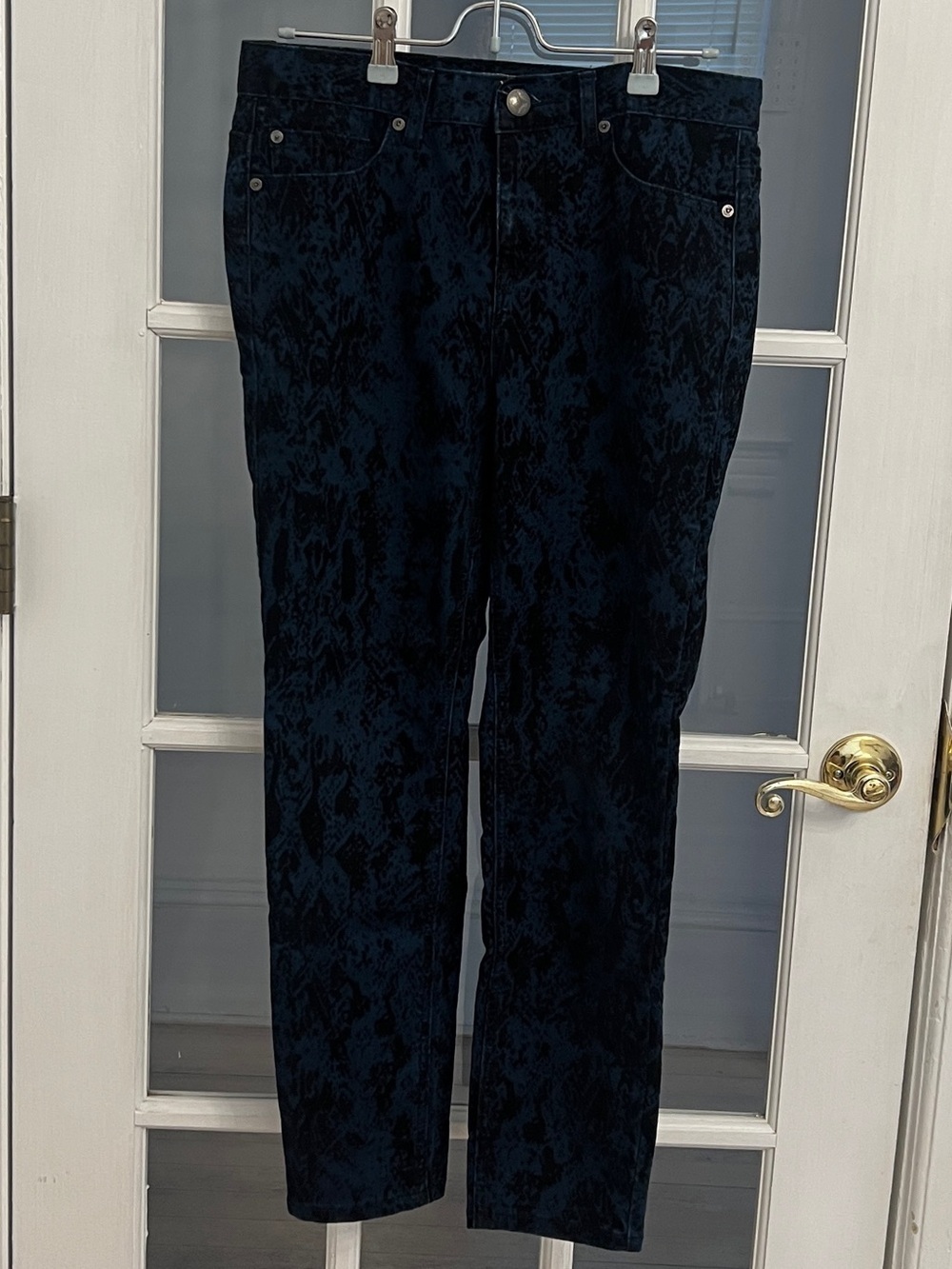FREE PEOPLE Women’s Dark Blue Velvet Snake Print Skinny Pants Size 29